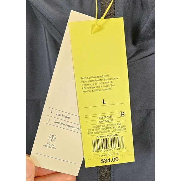 All In Motion Men Jacket Size Large Hooded Blue Lightweight Water Repellent Zip - Picture 7 of 9